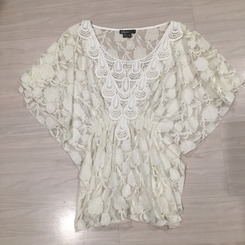 Lace angel flutter sleeve top by takara